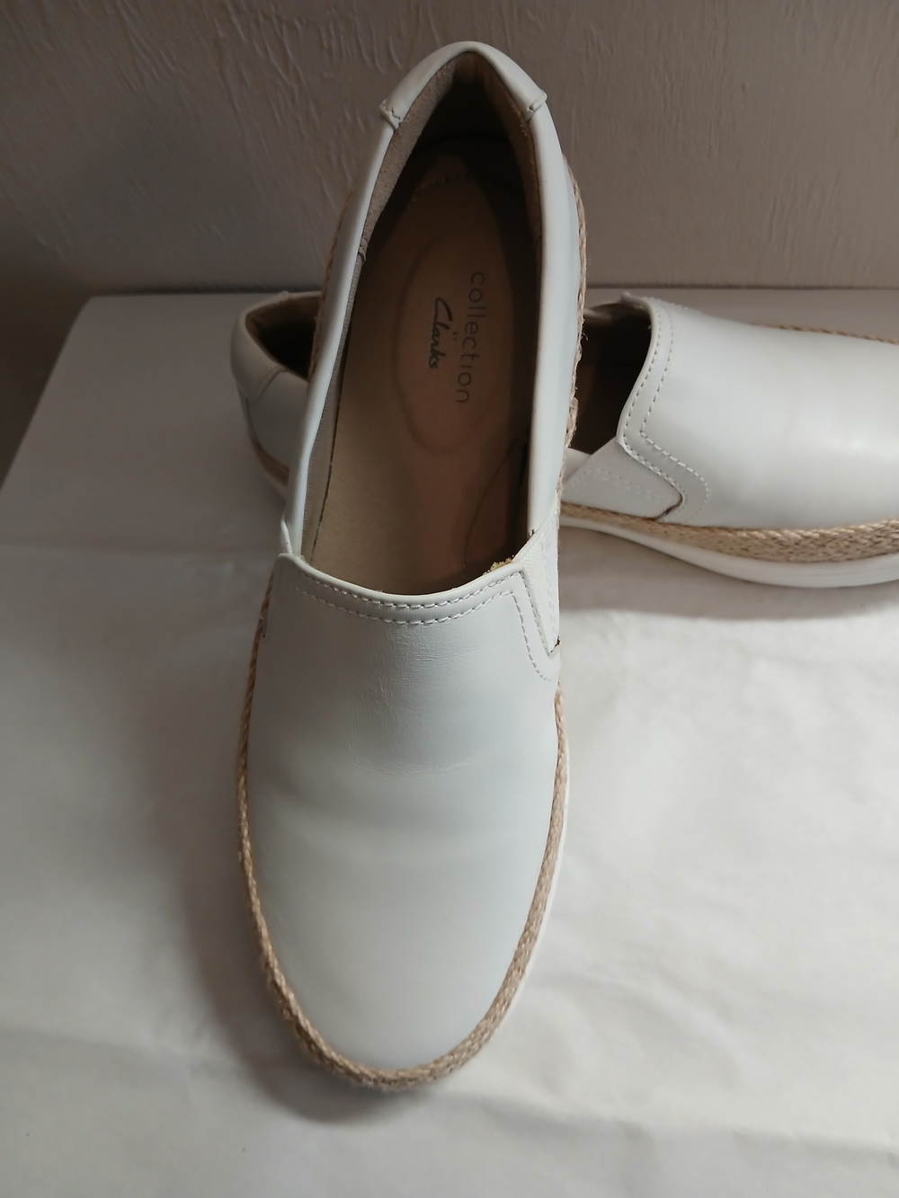 Clarks Collection White Slip-On Espadrille Flats (New)